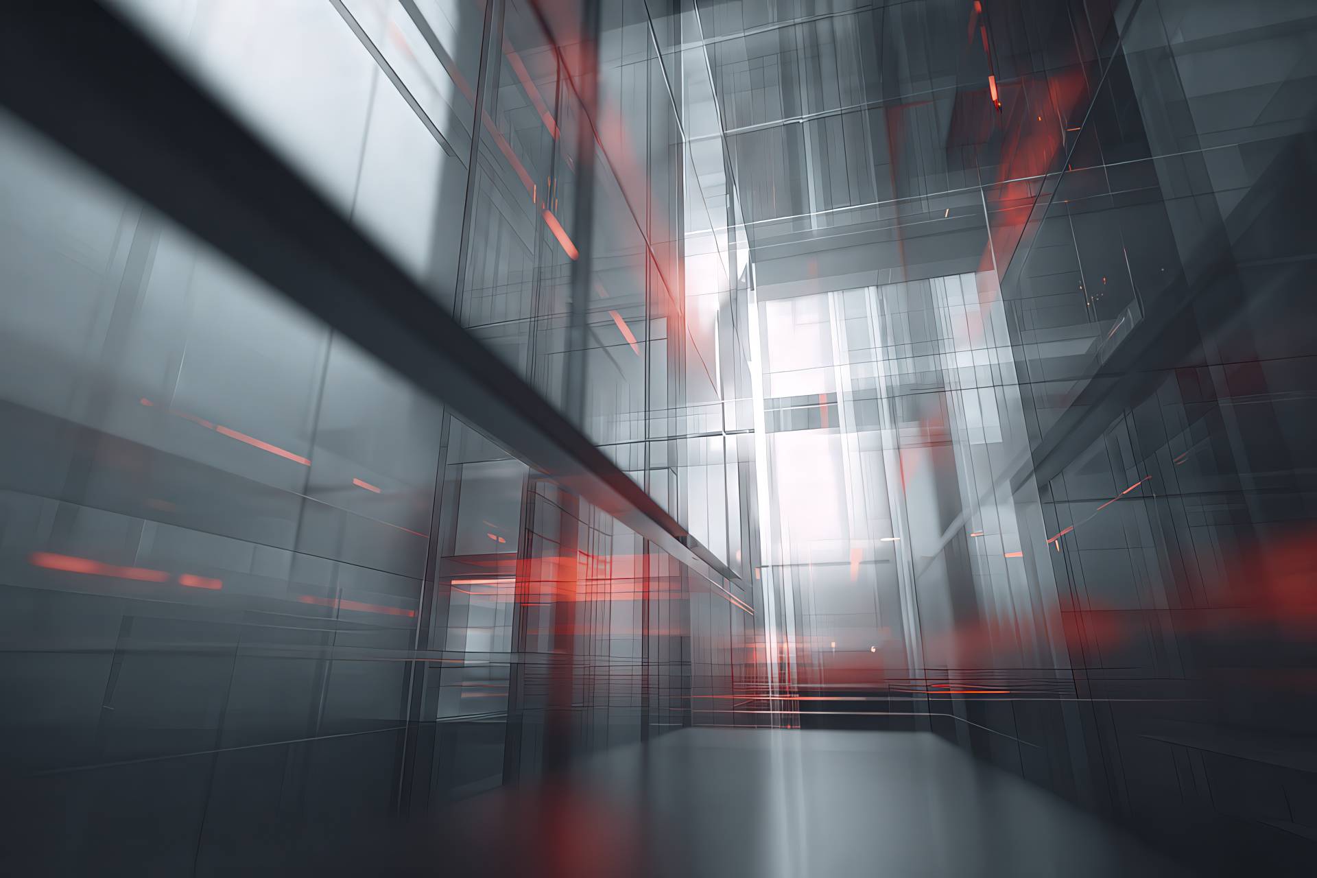 Abstract layers and red accents representing ethics and digital clarity