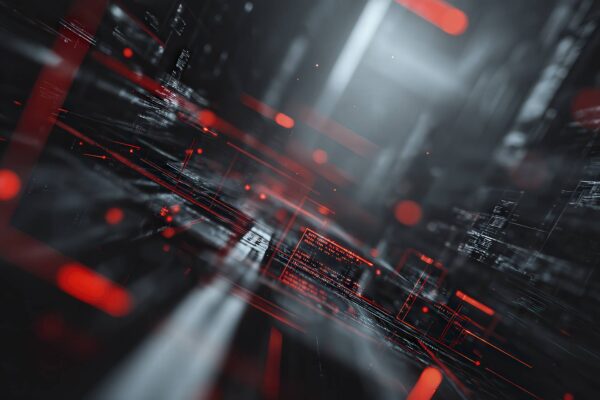 High-tech web interface with glitch and red accent for Laravel design