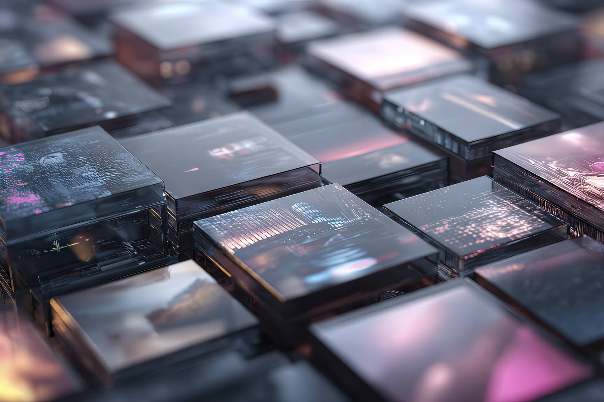 Creative mosaic of 30 portfolio projects with digital effects