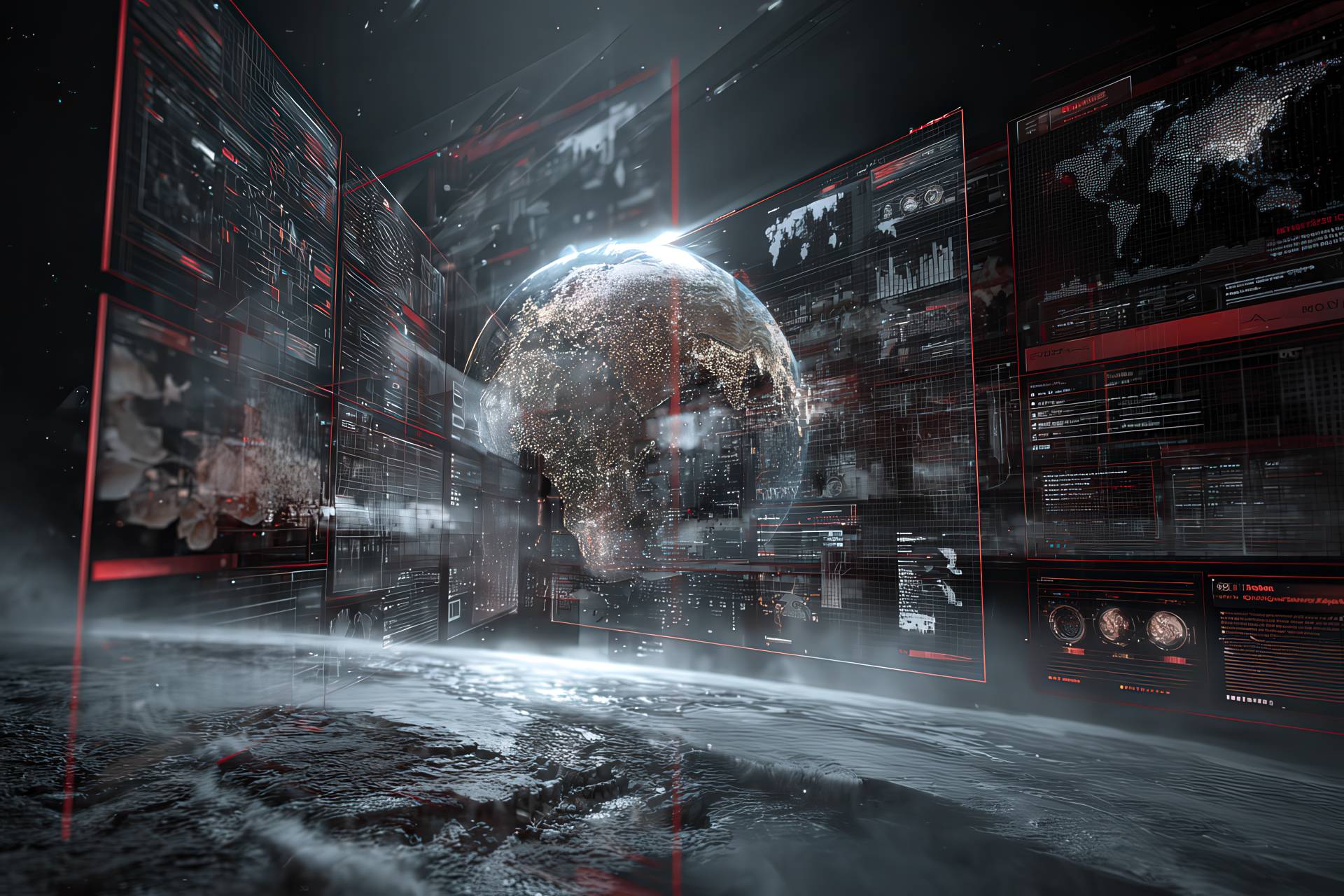 A conceptual image of a digital news platform penetrating the real Earth layer