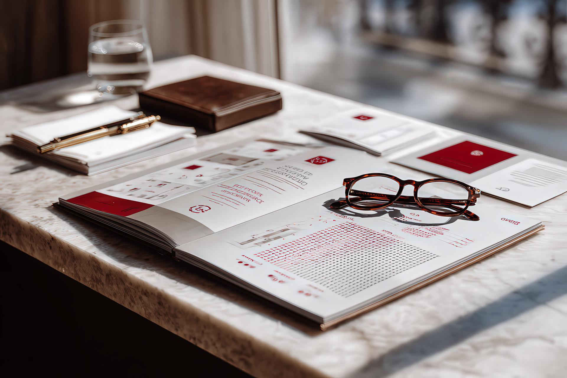 Open brand manual with tone of voice guidelines