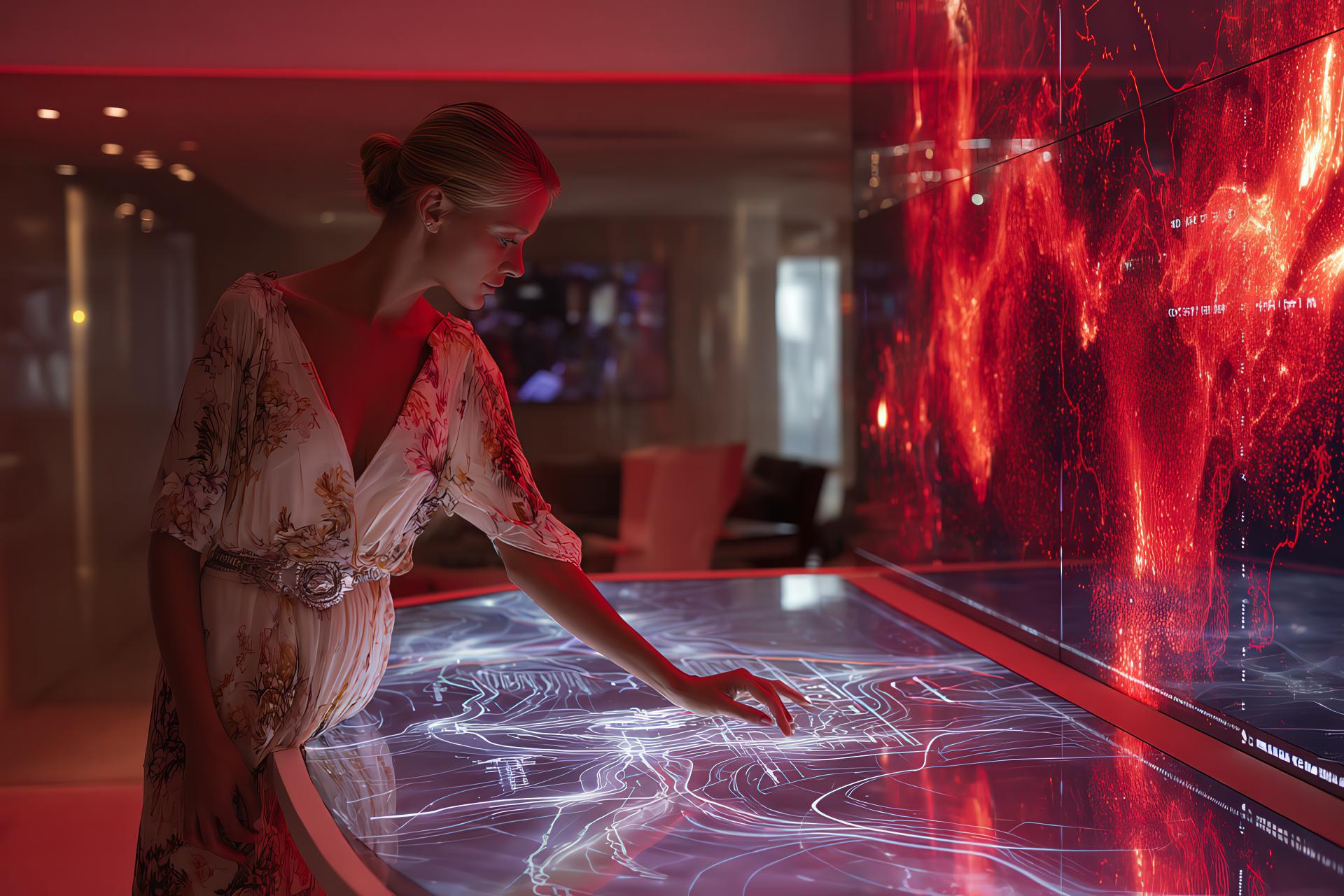 Touchscreen analysis desk with symbolic brand maps and semantic clusters