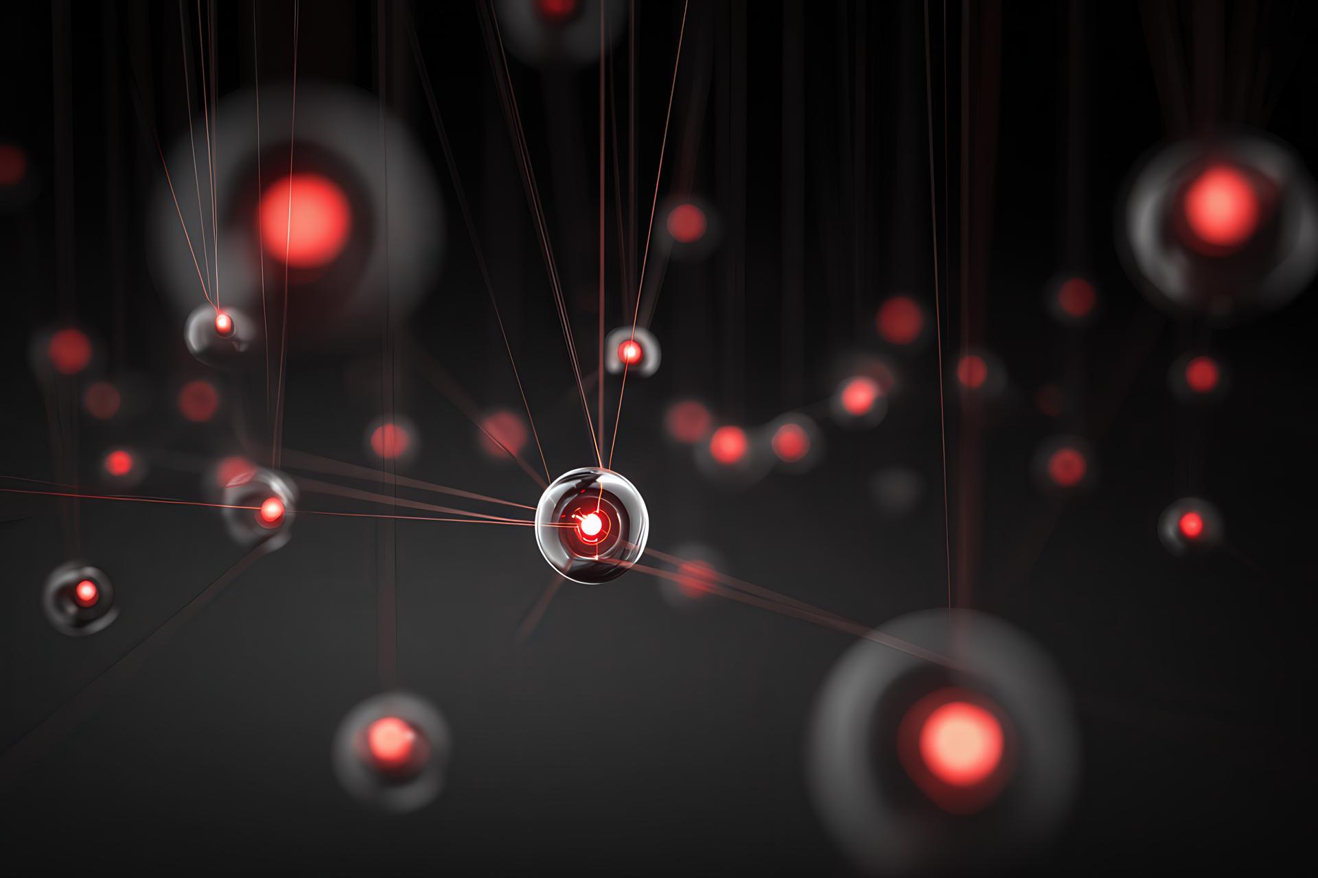 Glowing digital network of red nodes symbolizing brand presence