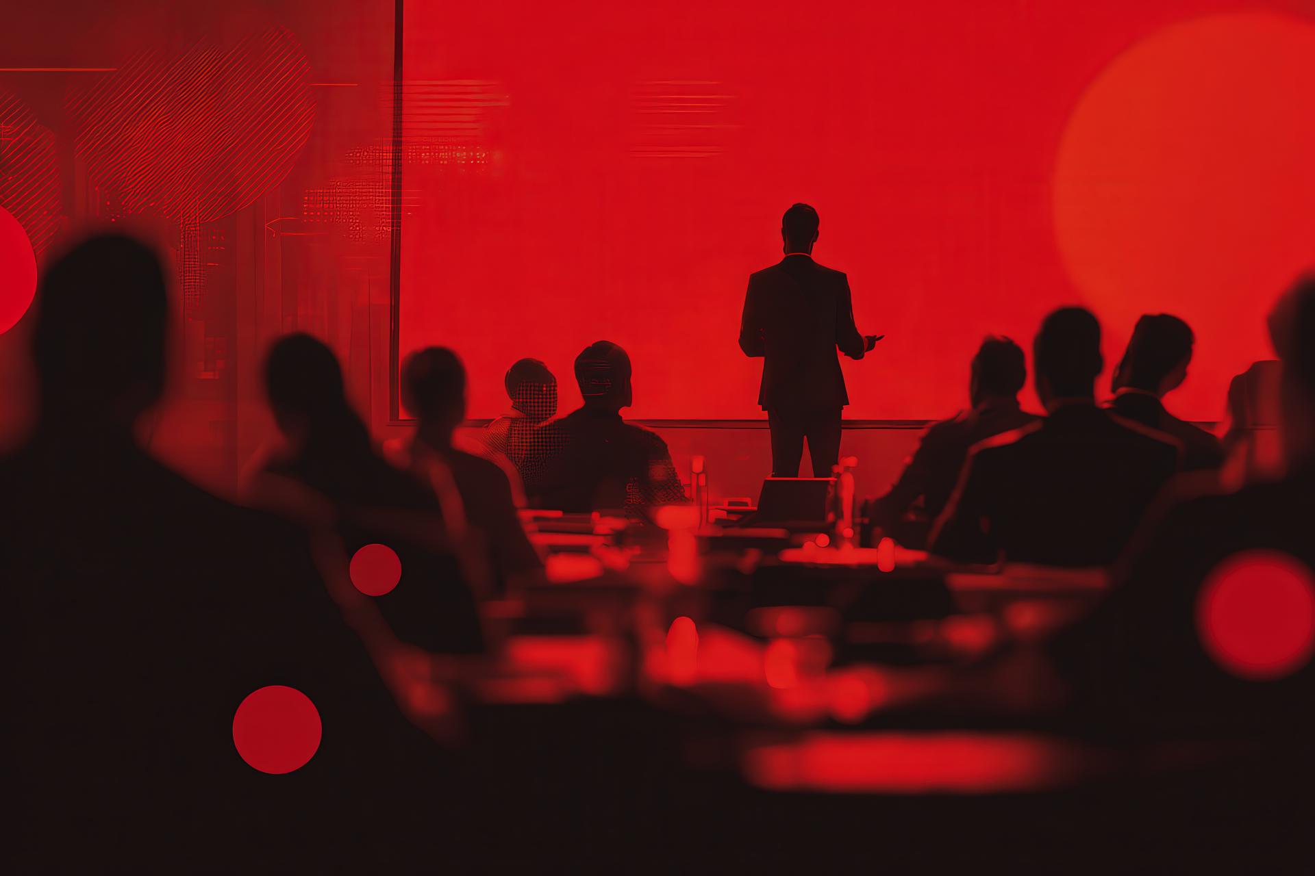 Speaker presenting insights to an engaged audience