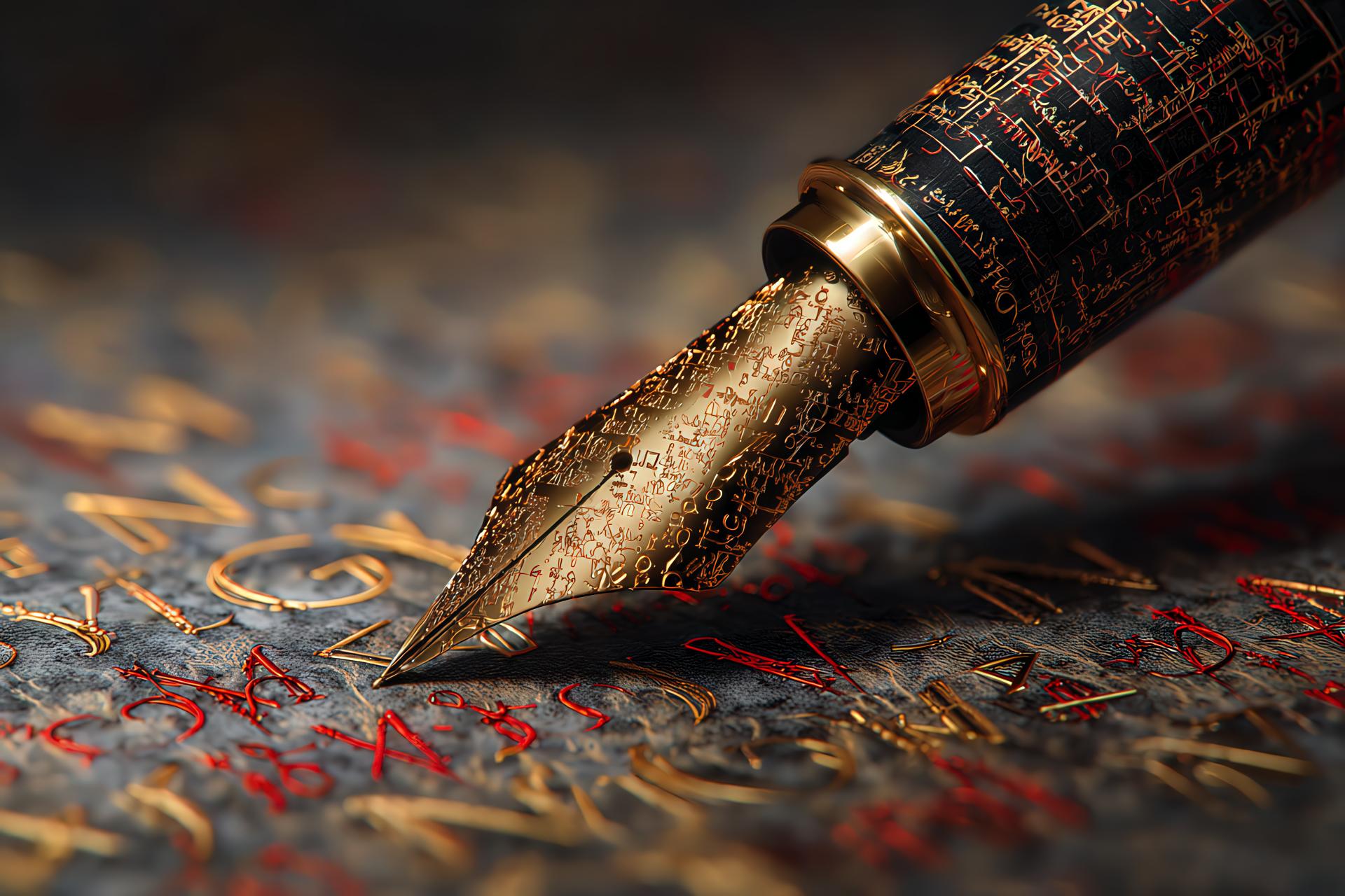 Luxury fountain pen writing golden abstract brand codes