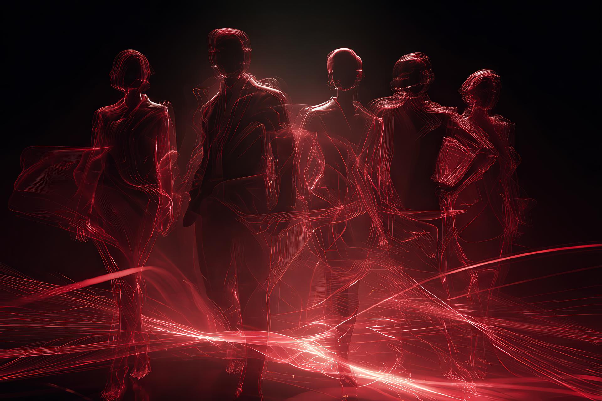 Editorial-style image showing multidisciplinary professionals connected by glowing threads with red accent #da291c