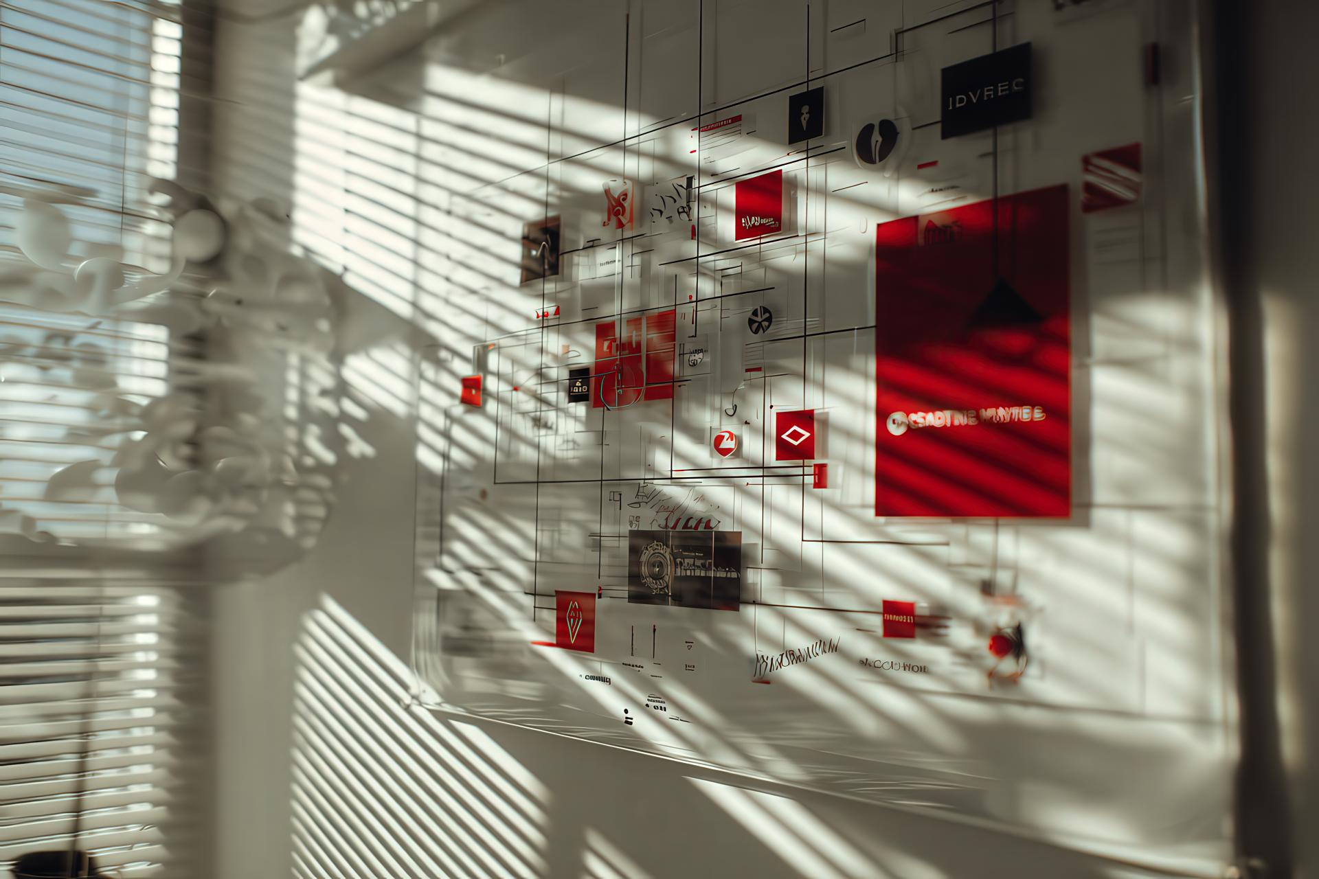 Transparent acrylic board showing scalable brand system