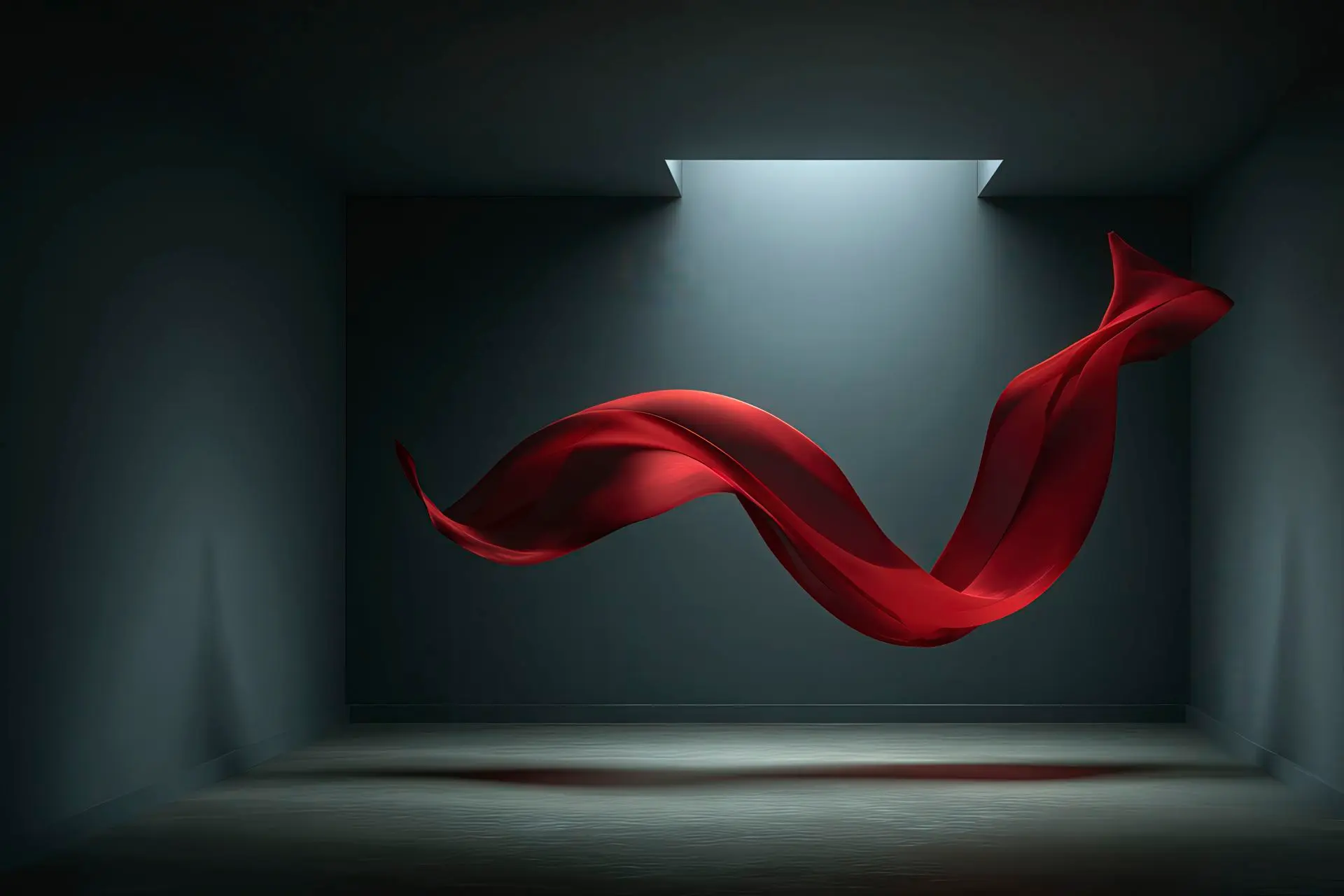 Red ribbon suspended in motion symbolising continuity and coherence