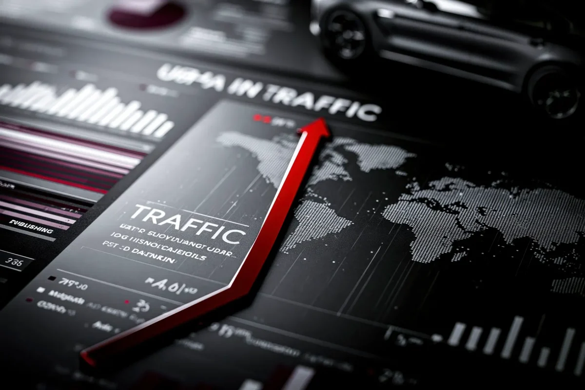 Dashboard editoriali e mappa globale in bianco e nero con dettaglio rosso, simbolo della distribuzione internazionale di Innovando News.