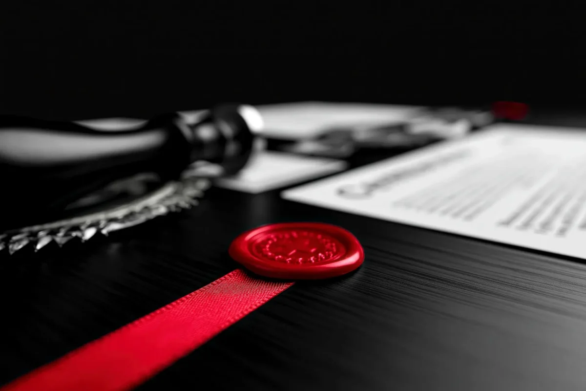 Certificati e riconoscimenti in bianco e nero con dettaglio rosso, simbolo della continuità reputazionale di Innovando.