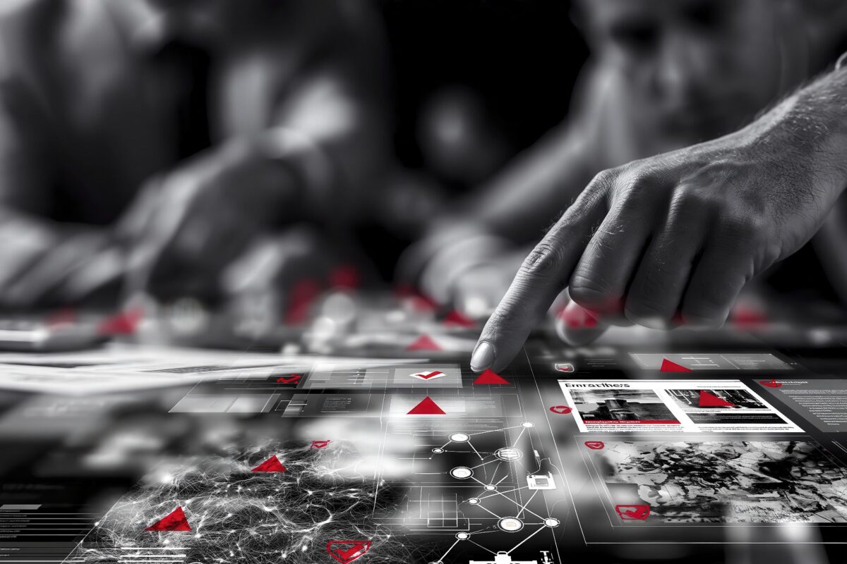Business process supported by artificial intelligence, with documents, interfaces and Innovando red details.