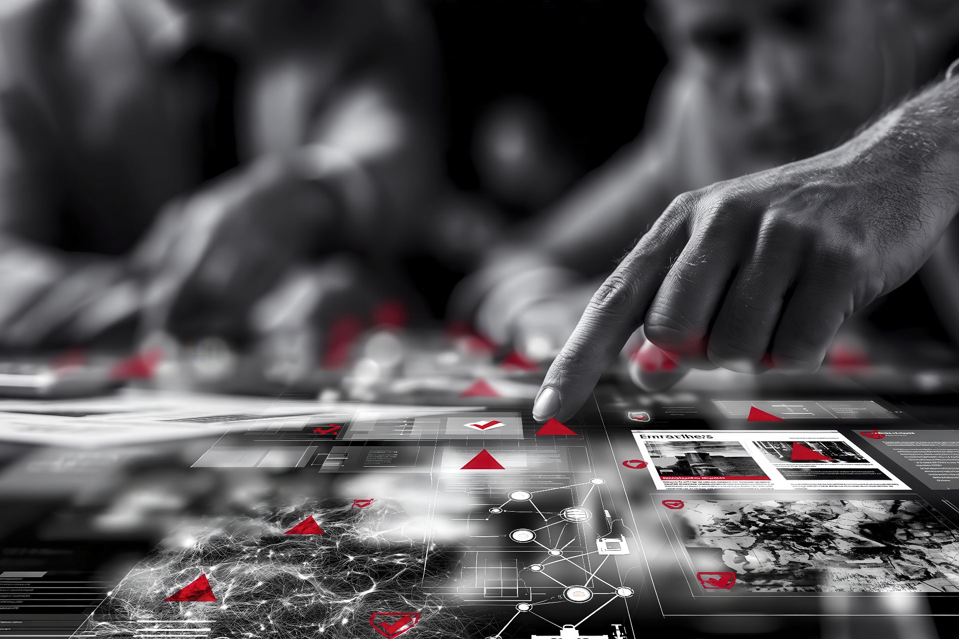 Business process supported by artificial intelligence, with documents, interfaces and Innovando red details.